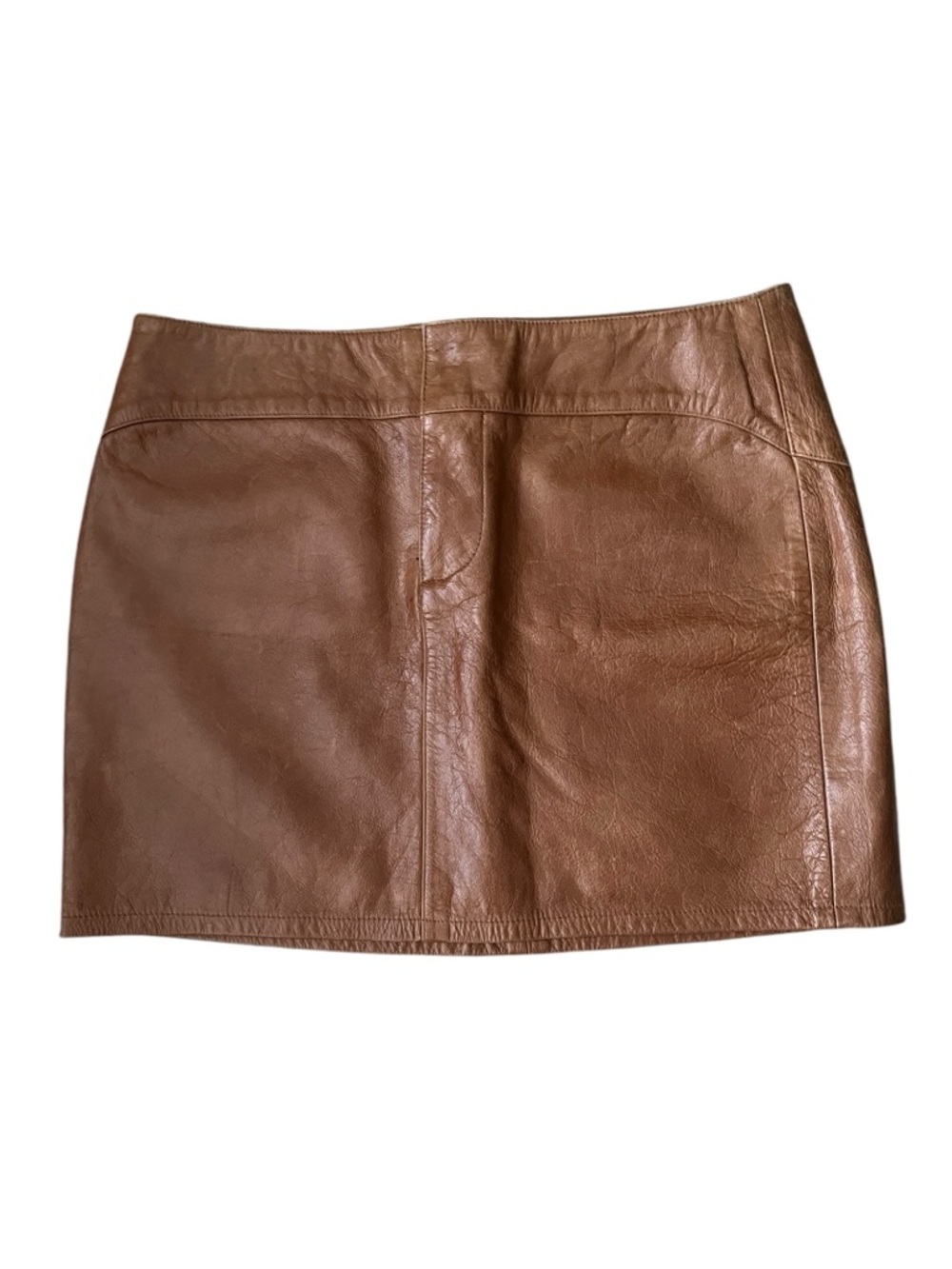 VTG GAP Chestnut Brown Genuine Leather Mini Skirt Size 10 Y2K 90s Small Flaws